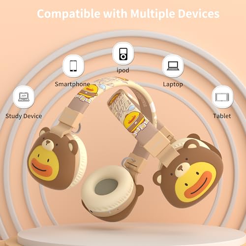 Icarer Kids Bluetooth Headphones with 85dB Volume Limiter, Bluetooth 5.4 & 20H Playtime, Ultra-Soft Foldable Over-Ear Headset with Mic, FM/TF/Wired Mode, Cute Animal Design for School Travel (Brown) - color: Brown