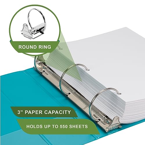 Samsill Earth’s Choice™, Durable Fashion Color 3 Ring View Binder, 3 Inch Round Ring, Up to 25% Plant Based Plastic, Eco-Friendly, USDA Certified Biobased, Turquoise, Value 2 Pack (U86877) - color: Turquoise, size: 3", style: 2 Pack