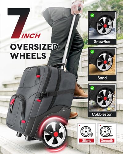 MATEIN Rolling Laptop Bag with Larger Wheels, Anti Theft Lock for Adult Men | 17 Inch Spacious Roller Back Packs, Heavy Duty Rolling Large Carry On Luggage, For Office Work Travel, Grey - color: Grey