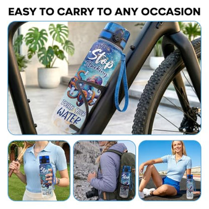 Octopus 32oz Water Bottle with Time Marker – Funny Stop Slacking Drink Your Water Ocean Animal Hydration Tracker Bottle, Sea Animal Gift for Octopus Lovers - color: Octopus