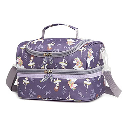Insulated Kids Dual Compartment Lunch Bag Tote Pack for Girls Boys Toddler Kindergarten School Picnic Food Cooler Hot Water Ice with Strap (Ballet Dancer) - color: Ballet Dancer