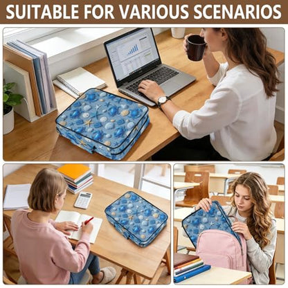 Heavy-Duty 3-Hole Ring Board Binder Organizer Bag with 7-Pocket Expandable Filing Layer and Mesh Storage Pouch for Executive Workflows Blue Crabs
