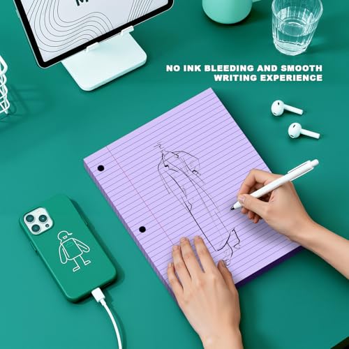 Purple Note Pads 8 X 10.5 Loose Leaf Paper, 120Sheets, 3 Hole Punched Lined Paper, College Ruled 8 X 10.5 Notebooks, 10-1/2" X 8 Binder Writing Pads, Filler Paper for Office, School Supplies - style: Purple-1 Pack