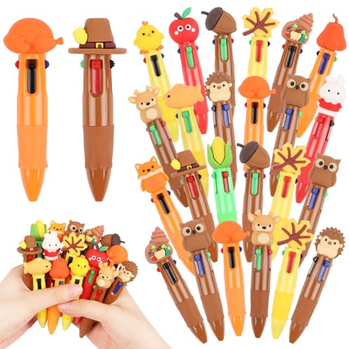 CCINEE 24pcs Thanksgiving Mini Multicolor Pens In One, Fall 4-In-1 Retractable Writing Pen Bulk Holiday Ballpoint Pens for Students Teacher Office Coworker Gifts Classroom Prize Goody Bag Stuffers - color: Orange