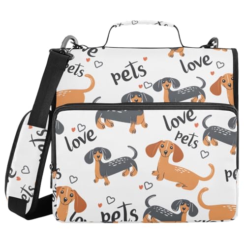 ALAZA Zipper Binder 3 Ring Dachshund Dogs Pet Binder Organizer with Zipper and Shoulder Strap Large Capacity Multi-Pocket Trapper Keeper File Folder for Office Supplies - color: Multicolored 7