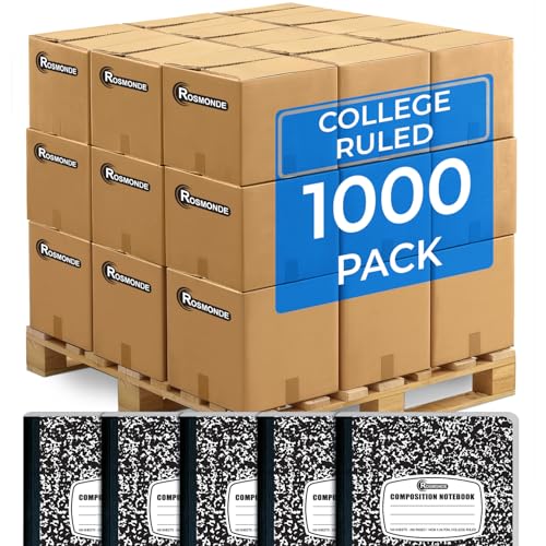 Rosmonde 1000 Pack (Pallet) Composition Notebooks Bulk, College Ruled, Pallet of Notebooks, 100 Sheets (200 Pages), 9-3/4 x 7-1/2, Bulk Notebooks for School, College & Office, 4-7 Days Transit - size: 1000 Pack, style: Black Marble