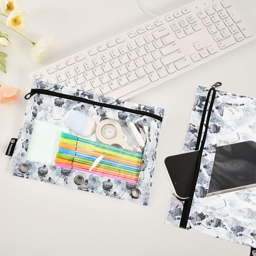 Hockey Player Binder Pouches 3 Ring for Boys Girls School Office College Supplies Slapshot Sports Ice Ball Pencil Pouches Case Bag with Clear Window and Zipper 2 Pack - color: Hockey