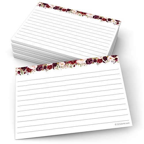 321Done Ruled Index Cards, 4x6, Set of 50, Red Roses on White | Made in USA - Lined Note Cards for Studying, Flashcards and Recipes, Heavy White Cardstock, Lines Both Sides, Home and School - size: Standard (4x6)