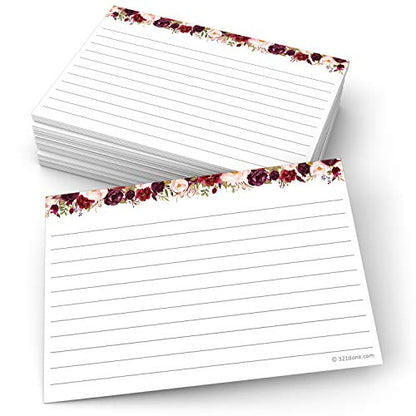321Done Ruled Index Cards, 4x6, Set of 50, Red Roses on White | Made in USA - Lined Note Cards for Studying, Flashcards and Recipes, Heavy White Cardstock, Lines Both Sides, Home and School - size: Standard (4x6)