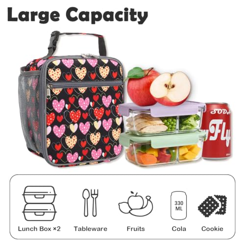 FlowFly Kids Lunch box Insulated Soft Bag Mini Cooler Back to School Thermal Meal Tote Kit for Girls, Boys, Heart - color: Heart