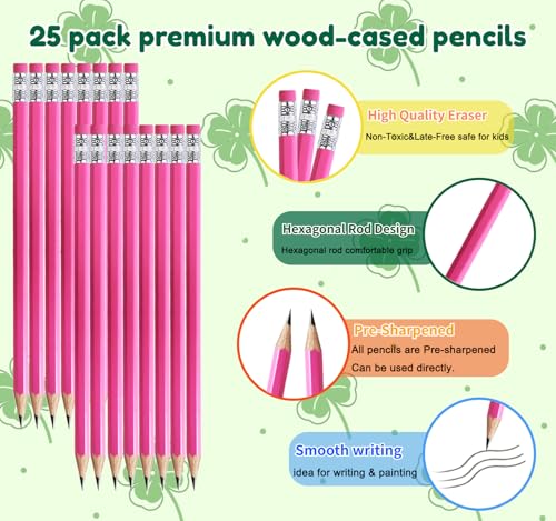 Adhere 25pcs Woodcase Pencils with Eraser Premium Pre-Sharpened Hexagon Graphite 2B pencils ideal for home, office writing including a Free Sharpener(Pink・25pcs) - color: Pink・25pcs