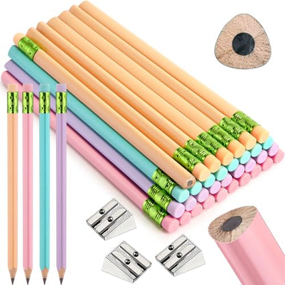 Fainne 48 Pcs Fat Pencils Jumbo Big Thick Large Pencils and 3 Pieces Sharpeners for Kids Beginners Preschoolers Kindergarten School Office Supplies(Pastel Color,Triangle) - color: Pastel Color, style: Triangle