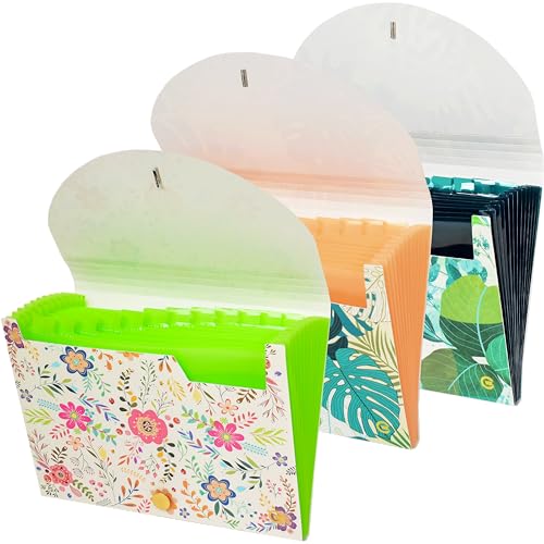 CNK File Folders Organizer with 13 Pockets Accordion Expanding Folder Documents Receipt Document Paper Pocket Filing Accordian Important Expandable Holder Files Alphabetical Labels Letter - color: Tropical/Monstera/Flowers