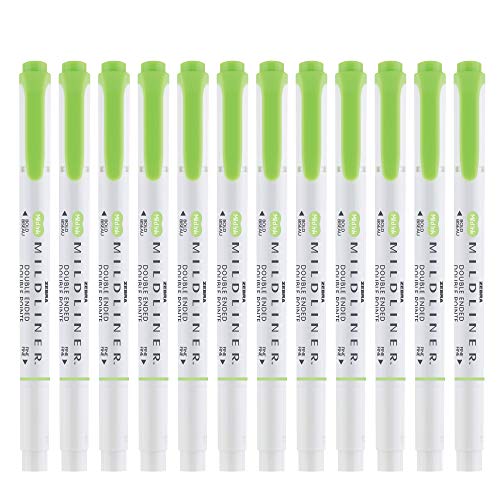 Zebra Pen Mildliner Dual-Tip Highlighters, Broad and Fine Tips, Ideal for Bible Highlighting, No Bleed, School Supplies, Teacher Supplies, and Office Supplies, Mild Green Ink, 12-Pack (78140upc) - color: Green