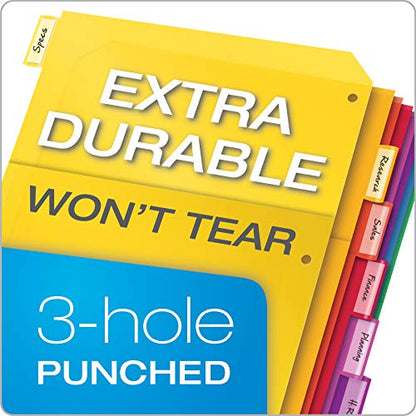 Oxford Plastic 2 Pocket Binder Dividers, 8 Tab 1/8 Cut, Multicolor Large Tab Set, Insertable Dividers with Paper Inserts, Letter Size, 3 Sets (89603) - size: 8 Tab