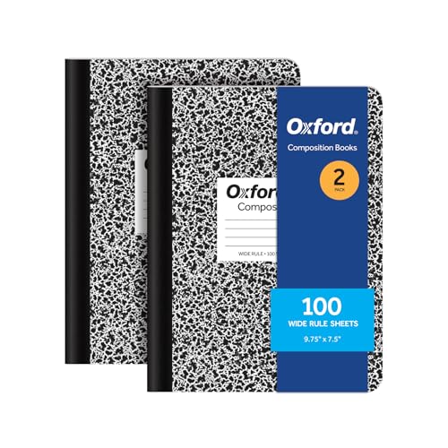 Oxford Composition Notebooks, 9-3/4 x 7-1/2 Inch School Journals, Wide Ruled Paper, Black Marble Covers, 100 Sheets per Book, 2 Pack (1002516) - size: (Pack of 2)
