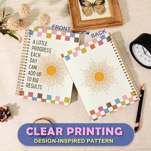 Retro Boho Sunshine Inspirational Checkered Spiral Notebook 5.5 x 8.3 for Work Study, Motivational Sun Sunburst Checkered Hardcover Notebook Journal for Women - color: Boho Motivational Sun
