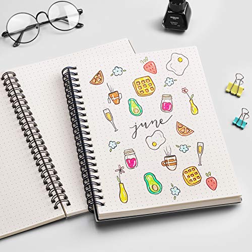 EMSHOI Dotted Spiral Journal Notebook, 2 Pack, 320 Pages, B5 (7.4" x 10") | 100 GSM Thick Paper, Flexible Plastic Cover, for Journaling, Planning, Tracking & Sketching (Brown & Blue) - color: Brown Blue, style: B5-Dotted