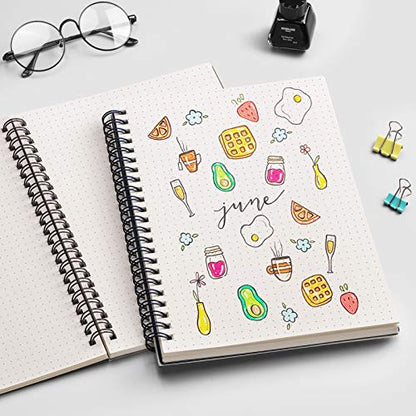 EMSHOI Dotted Spiral Journal Notebook, 2 Pack, 320 Pages, B5 (7.4" x 10") | 100 GSM Thick Paper, Flexible Plastic Cover, for Journaling, Planning, Tracking & Sketching (Brown & Blue) - color: Brown Blue, style: B5-Dotted