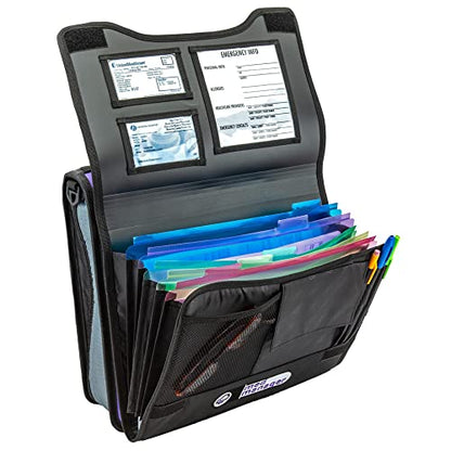 Med Manager Medicine Organizer and Binder, Removable Pouches, Detachable 5-Tab Expanding File Folder, Holds (15) Pill Bottles - (11) Standard Size and (4) Large Bottles, Red, 13 x 13 x 4.5 inches - color: Red