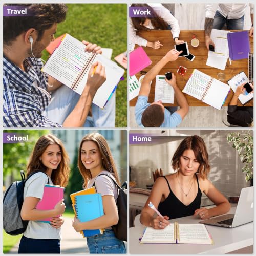 Hardcover Spiral Notebook Journal with Removable PVC Dividers - 8'' x 10'' Large 300 Page B5 Hardcover Leather College Lined Journals Notebook for Work Note Taking Office Home School Supplies, Dark purple - color: dark purple