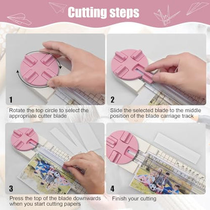 Paper Trimmer, 4 Styles Craft Paper Cutter Multi-Function Scrapbooking Tool for Cutting Paper Photos Scrapbook Postcard (Straight, Wave, Perforated and Creasing Lines) (Pink) - color: Pink