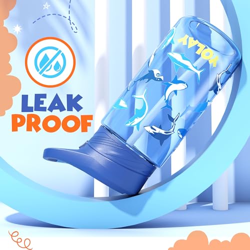 YOLAY 15oz Kids Water Bottle For School Boys and Girls, Durable Toddler Water Bottle with Straw Lid Leak-Proof, Spill Proof, Easy Clean and Dishwasher Safe with Re-Usable and BPA Free - Shark - color: Shark