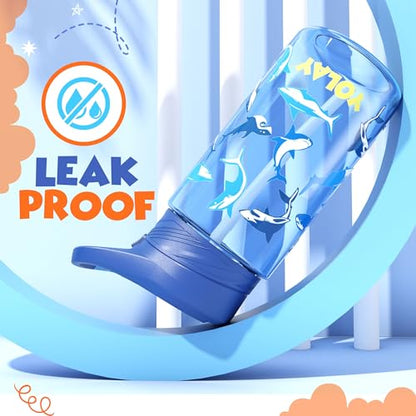 YOLAY 15oz Kids Water Bottle For School Boys and Girls, Durable Toddler Water Bottle with Straw Lid Leak-Proof, Spill Proof, Easy Clean and Dishwasher Safe with Re-Usable and BPA Free - Shark - color: Shark