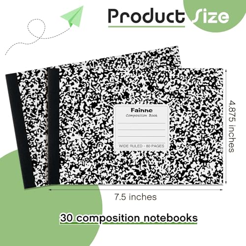Fainne 30 Pack Composition Notebooks Half Size 4-7/8 x 7-1/2 Inches Wide Ruled Half Page Composition Notebook for Journal School Classroom Supplies 40 Sheet(Black,Snowflake Style) - color: Black, style: Snowflake Style
