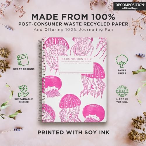 Decomposition Jellyfish College Ruled Spiral Notebook - 9.75 x 7.5 Journal with 160 Lined Pages - 100% Recycled Paper - Cute Notebooks for School Supplies, Home & Office - Made in USA - color: Jellyfish, style: Spiral-bound