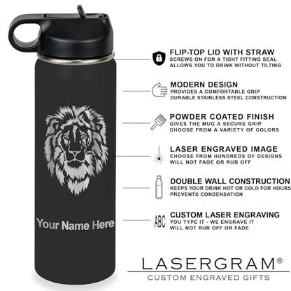 LaserGram Personalized Water Bottle, Grad Cap Class of 2023, 2024, 2025, 2026, 2027, Stainless Steel Double Wall Vacuum Insulated with Flip Top Straw, Custom Engraved Gift (20oz / 590ml Black) - color: Black, size: 20 Ounces