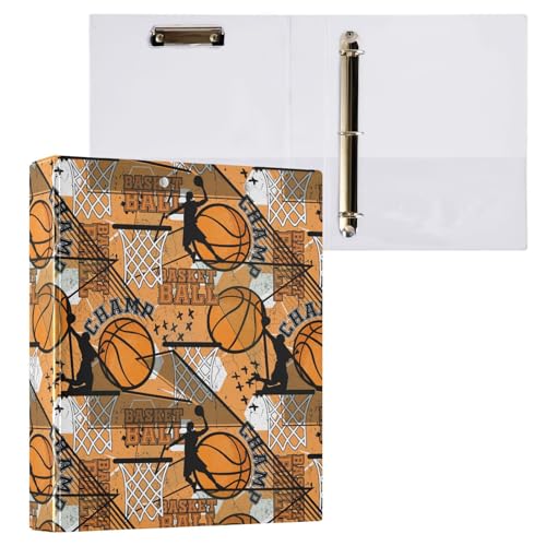 Orange and Black Basketball Sport Binder 1.5 Inch Binder with Clipboard&Pockets, Hardcover Binders 3 Ring, Heavy Duty Large File Folder for Home Office School Supplies - Holds 200 Sheets - color: Orange and Black Basketball, size: 1 Pack-12.4x10.63in