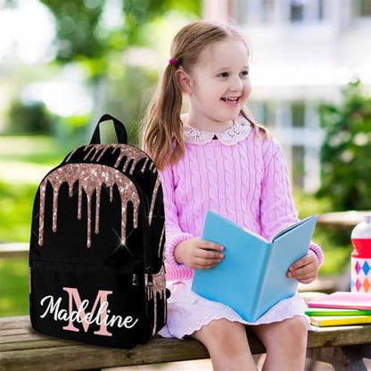 MyPupSocks Custom Name Backpack Bag for Boys Girls, Personalized Girls Glitter Initial Schoolbag Casual Backpack Customized Bookbag or Lunch Bag for Kids Unisex Back School Camping Travel - color: Multi 08