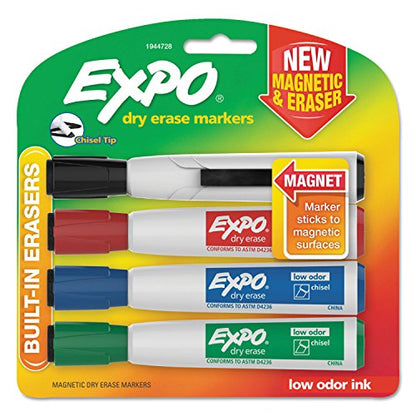 EXPO 1944728 Magnetic Dry Erase Marker Chisel Tip Assorted 4/Pack