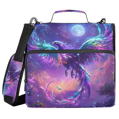 Colorful Phoenix Fly Purple Moon 3 Ring Zipper Binder with Shoulder Strap for School Office Organizer Storage