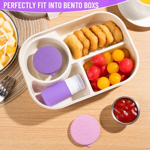 MICEBAY 8-Pack Salad Dressing Container To Go, 2-oz Silicone Small Condiment Squeeze Bottles and 1.6 oz Stainless Steel Sauce Containers Cups, Leakproof Condiment Containers with Lids for Lunch Box - color: Purple, size: 2-oz