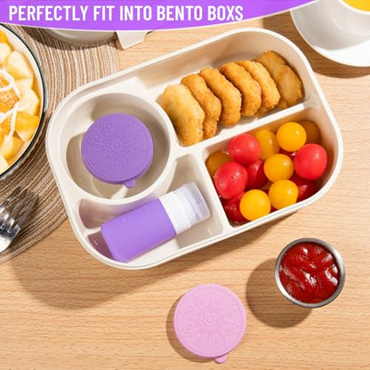 MICEBAY 8-Pack Salad Dressing Container To Go, 2-oz Silicone Small Condiment Squeeze Bottles and 1.6 oz Stainless Steel Sauce Containers Cups, Leakproof Condiment Containers with Lids for Lunch Box - color: Purple, size: 2-oz