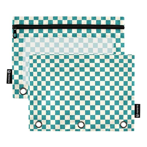Emelivor Green Checkered Pencil Pouch for 3 Ring Binder 2 Pack Large Capacity Pencil Pouches with Zipper Clear Binder Pencil Case Bag for Home Office School Supplies - color: Colored046