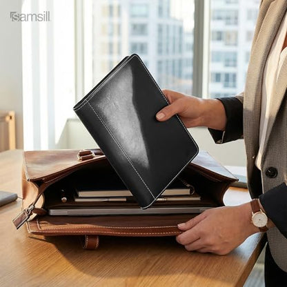 Samsill Mini Faux-Leather Padfolio, 5 x 8 Writing Pad, Compact Business Portfolio with Business Card Display Pocket, Contrast Stitch, Black - color: Black