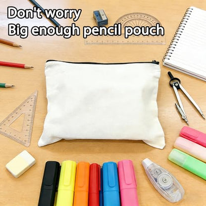 15PCS Large Blank DIY Canvas Pencil Pouch Makeup Bags Bulk，6.9×9Inch Large-Capacity Multi-Purpose Toiletry Bag Zipper Pouch Travel Storage Bag - color: 15pcs Beige