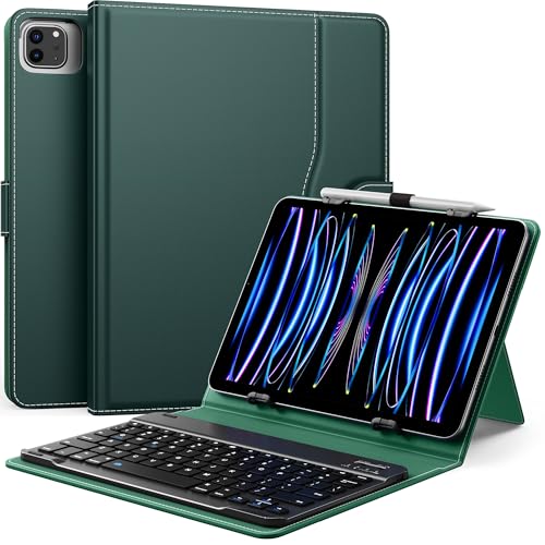MoKo Universal Tablet Case with QWERTY Keyboard for 9",9.7",10.1",10.2",10.4",10.5",10.9",11" Tablet, with Removable Wireless Bluetooth Keyboard&Pen Holder for iPad Samsung Fire Pixel, Midnight Green - color: Midnight Green
