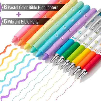 Mr. Pen- Bible Highlighters and Pens No Bleed, 12 Pack | Colorful Ink Pens for Highlighting, Bullet Journaling, Note-Taking, Summarizing, Bible Study, Planning, School and Office Use - color: Vibrant and Pastel