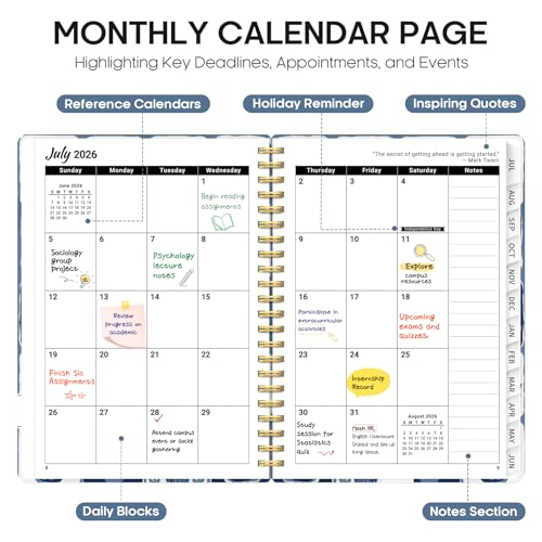 Planner 2026-2027, Academic Year Monthly and Weekly Calendar Planner, Jul 2026 - Jun 2027, Hardcover Teacher Student Planning Agenda book with Tabs, Perfect for School Office Supplies, 6.3" x 8.5" - Blue Art - color: D-Blue Art, size: (6.3"x8.5")a5