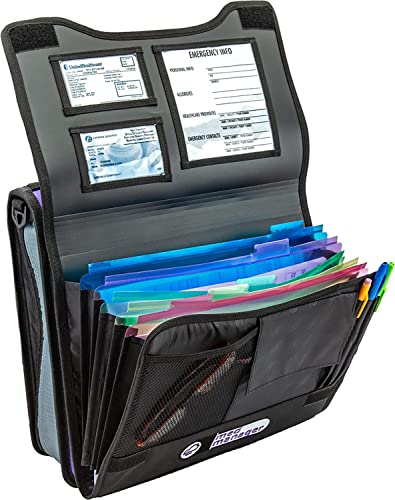 Med Manager Medicine Organizer and Binder, Removable Pouches, Detachable 5-Tab Expanding File Folder, Holds (15) Pill Bottles - (11) Standard Size and (4) Large Bottles, Purple, 13 x 13 x 4.5 inches - color: Purple