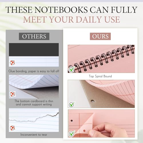 MotiMind 10 Pack 8.5" x 11" Top Spiral Notebook with 3 Hole Punched Light Colors Legal Pads College Ruled Notepad 50 Sheets Hard Cardboard Paper Wirebound Notepad for Office School Business - color: Light Colors