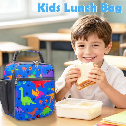 FlowFly Kids Lunch box Insulated Soft Bag Mini Cooler Back to School Thermal Meal Tote Kit for Girls, Boys, Dinosaur - color: Dinosaur
