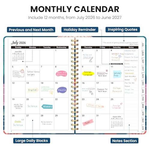 Planner 2026-2027, Academic Planner Weekly and Monthly, Jul 2026 - Jun 2027, Spiral Bound School Planning Tool with Tabs and Pocket, Perfect for Students & Teacher, 6.3" x 8.5", Cat Fiesta - color: K-Cat Fiesta, size: 6.3"x8.5" (A5)