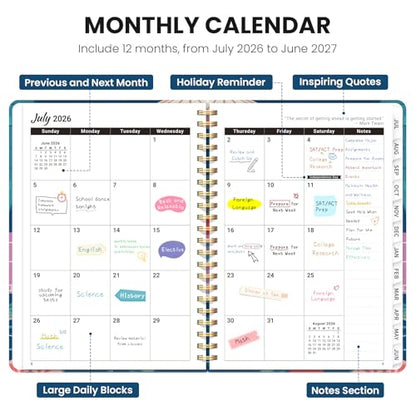 Planner 2026-2027, Academic Planner Weekly and Monthly, Jul 2026 - Jun 2027, Spiral Bound School Planning Tool with Tabs and Pocket, Perfect for Students & Teacher, 6.3" x 8.5", Cat Fiesta - color: K-Cat Fiesta, size: 6.3"x8.5" (A5)