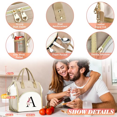 Initial Lunch Bag Women, Cooler Insulated Lunch Bag for Girls, Large Adult Leakproof Lunch Box for Picnic Work, Personalized Tote Bag, Birthday Gifts/Teacher Gifts, Letter K. - color: K