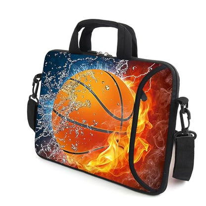 AMARY 13" 13.3" laptop sleeve chromebook case adjustable shoulder strap with handle accessory pocket (Hot basketball) - color: Hot Basketball